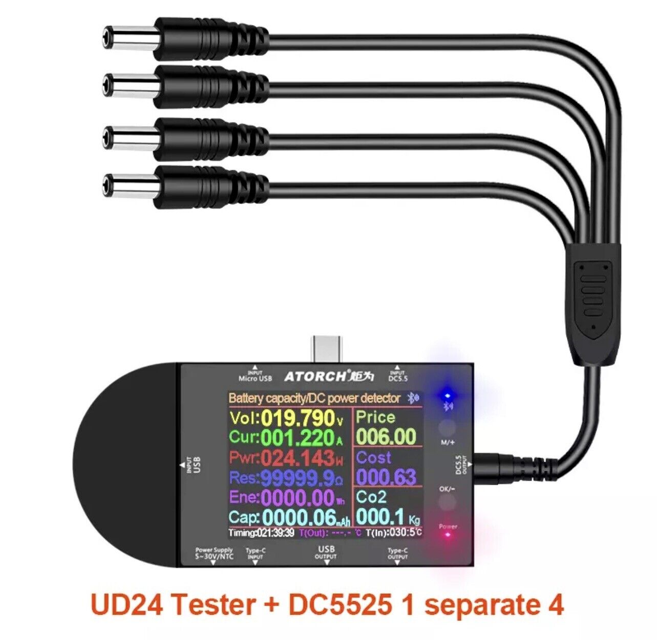 ATORCH UD24 USB Voltmeter Voltage Current Meter DC Digital Tester 2.4" Full Kit