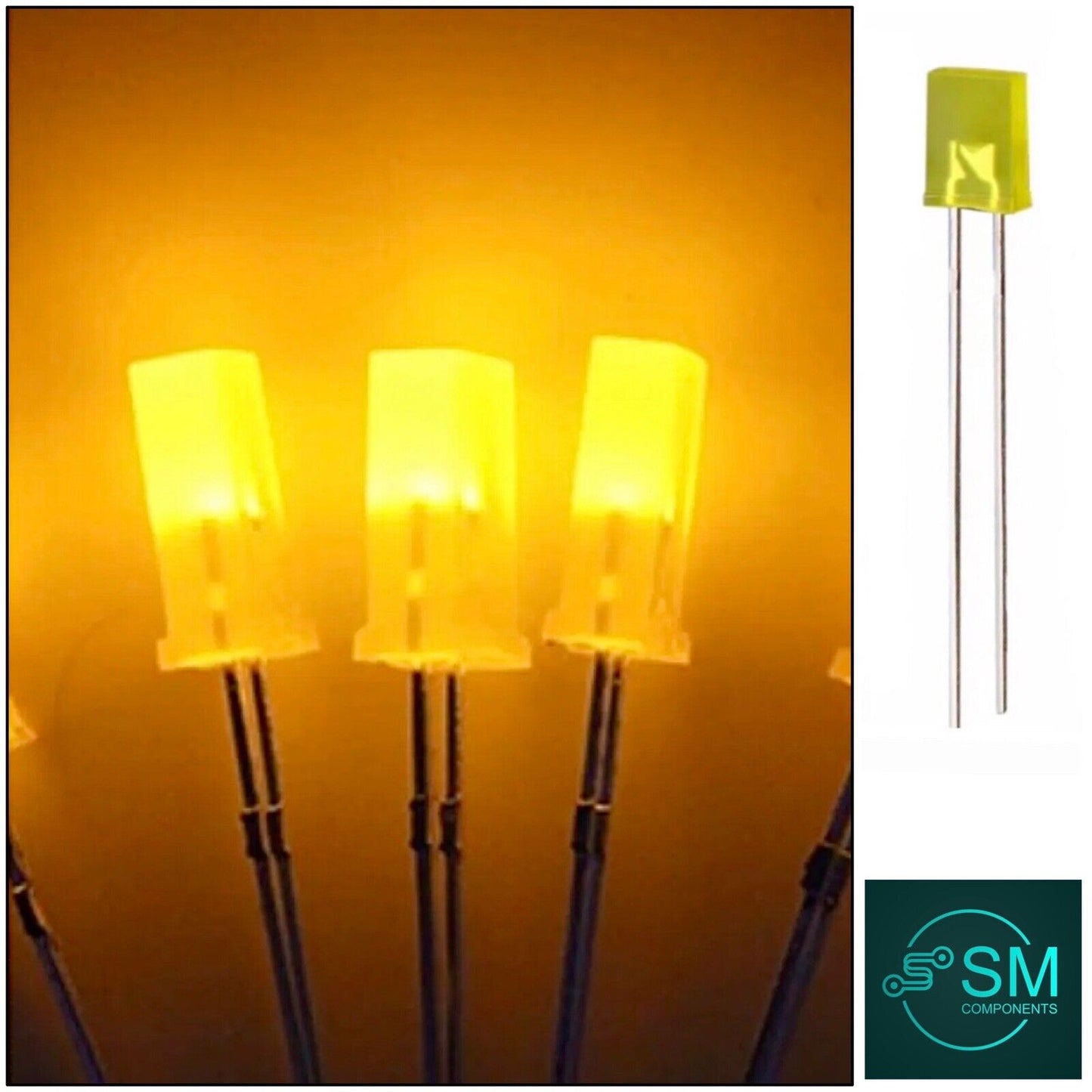 100pc YELLOW 2x5x7mm Diffused Yellow Resin Rectangle Led Light Emitting Diode