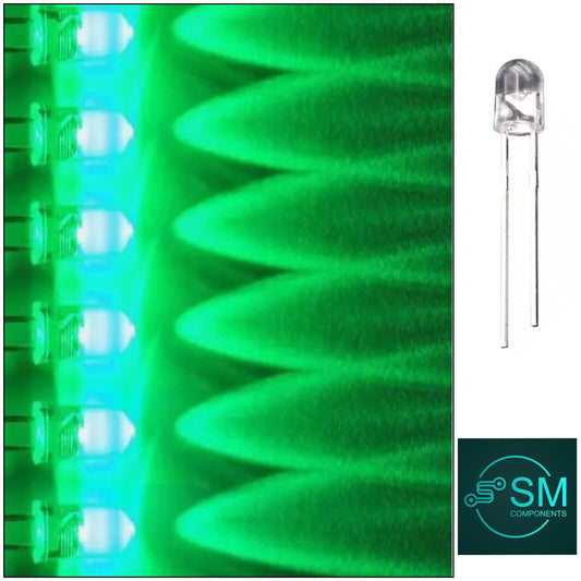 100pcs 3mm GREEN F3 LED Clear Round Top No Edge Short Lead Light Emitting Diode