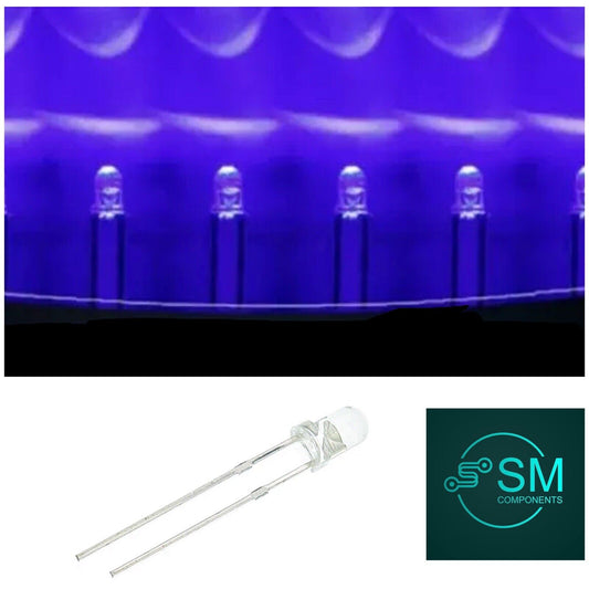 3mm UV Ultra Violet 100pc Led Light Emitting Diode Purple Clear Round Head 390nm