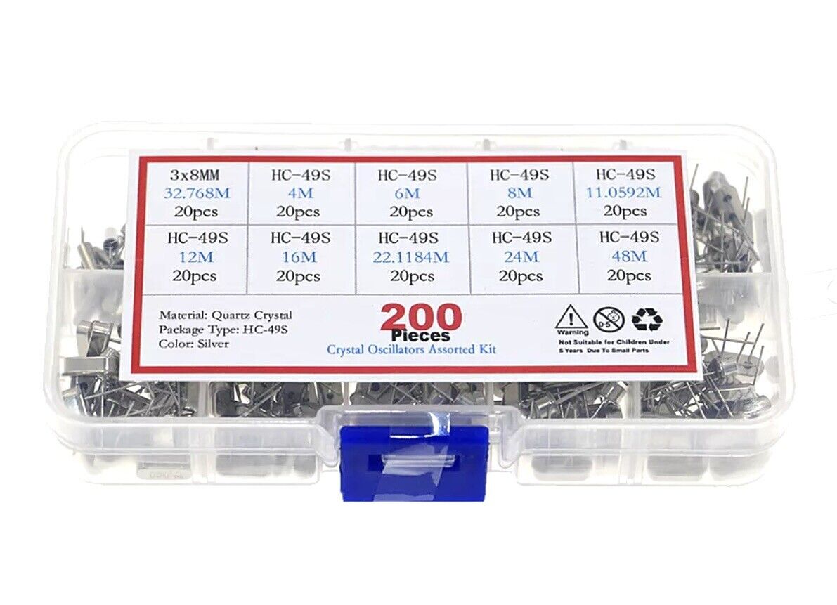 200PCS Quartz Crystal Oscillator HC-49S 32.768KHz-48MHz 10 Values X 20pcs DIY