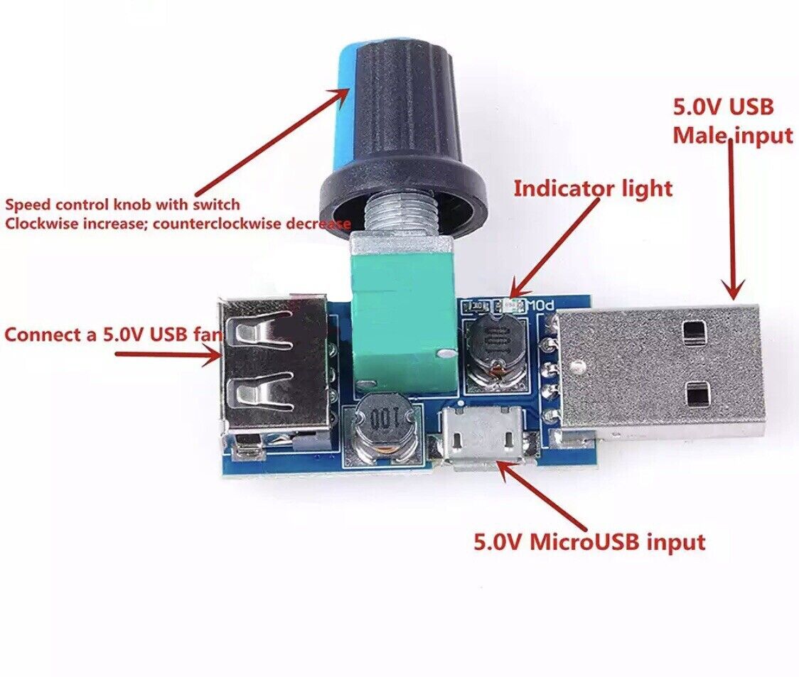 2PCS Fan Speed Controller DC4-12V 5W USB Speed Controller For DIY Electronic