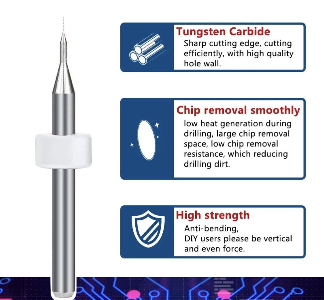 10Pcs 0.3mm PCB Print Circuit Board Tungsten Carbide Mini Micro Drill Bit Set