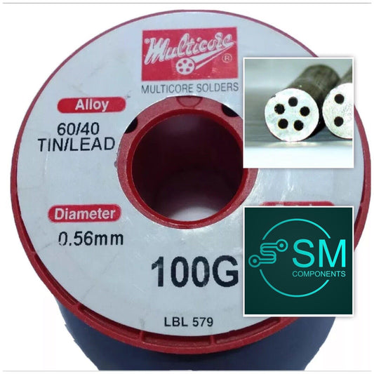 Multicore 60/40 Tin/Lead 362 Flux 5 Cored Solder Wire, 0.56mm  100g