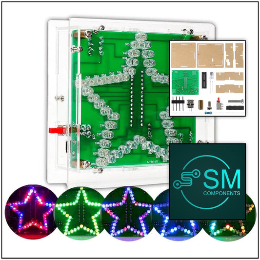 DIY RGB LED 5 Point Star Project Electronic Education Circuit Kit Green PCB Case