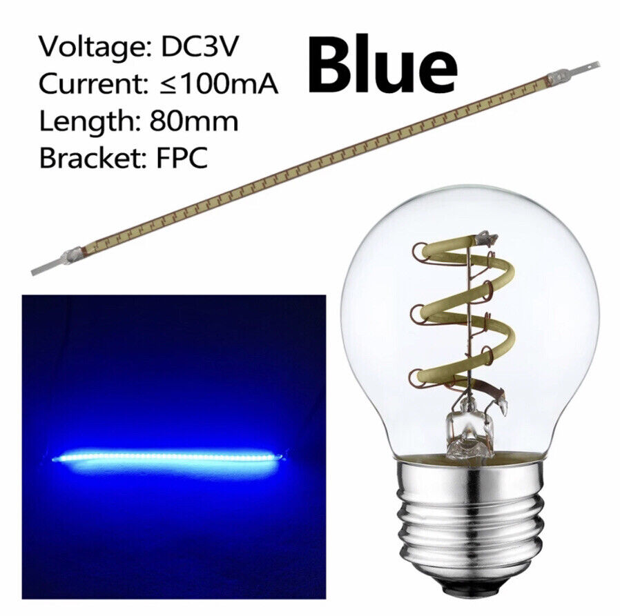 5PCS DC3V 80mm BLUE 470nm Super Flexible Silicone Filament Lamp LED DIY