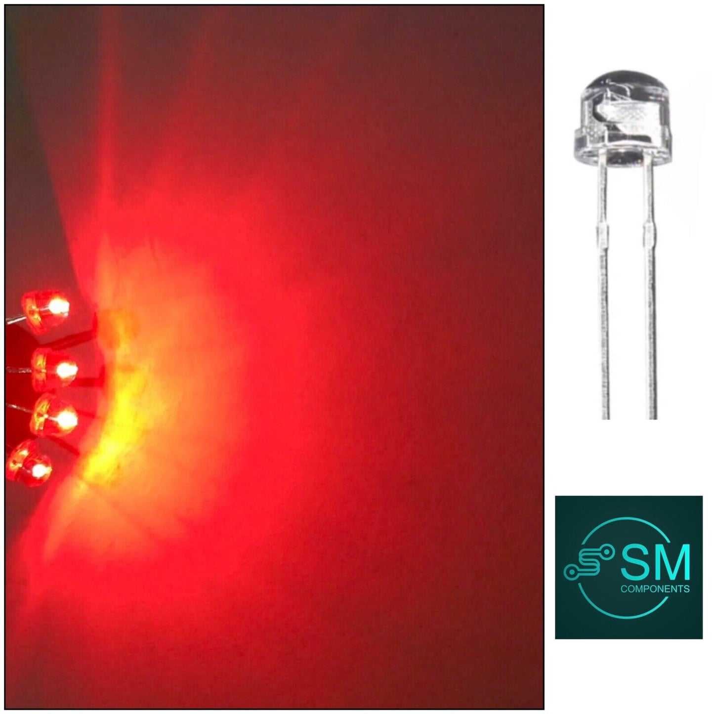 5mm Red Straw Hat Led Diode 100pcs Round Head LED Clear Top 620-630nm