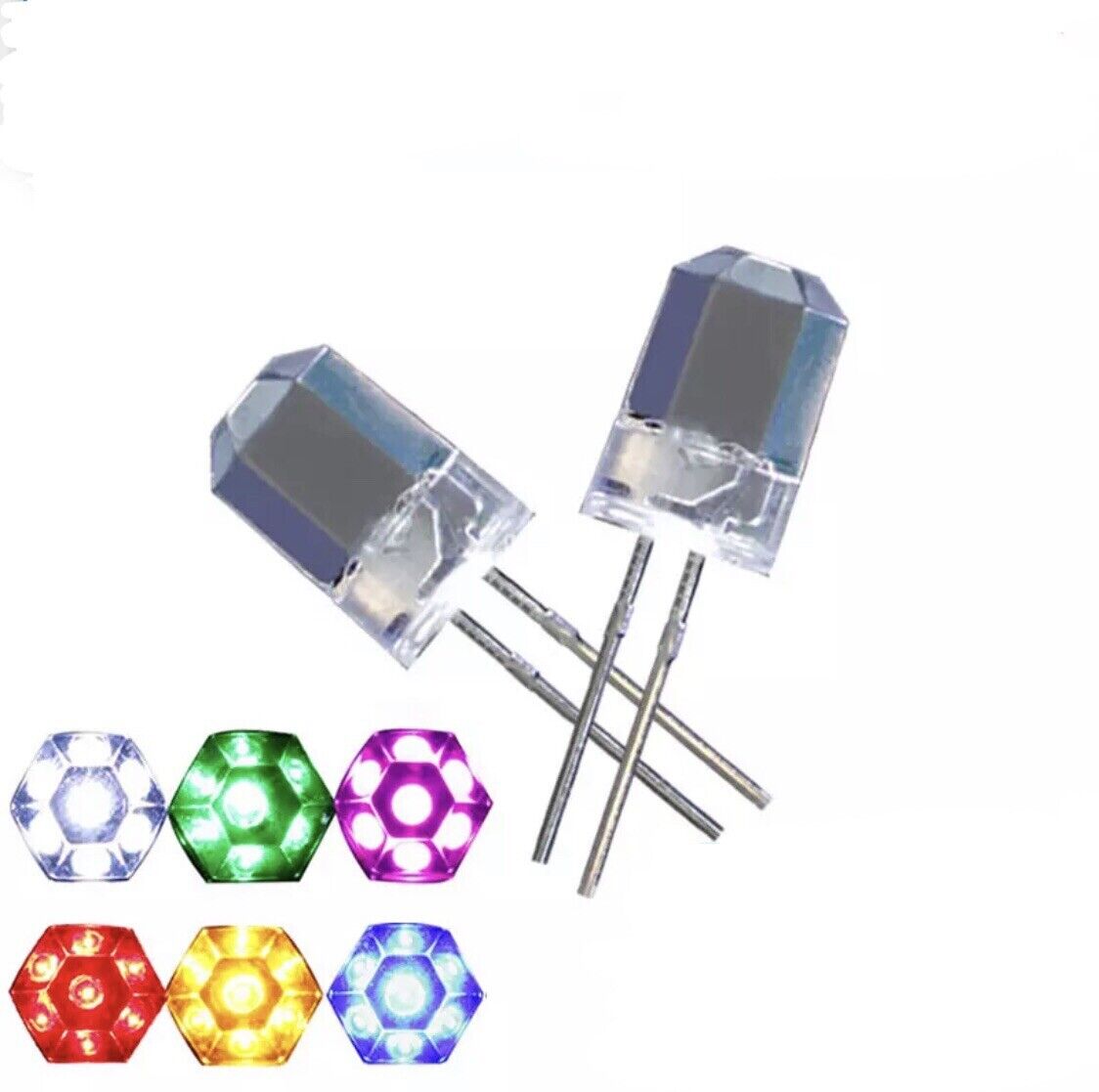 100PCS 8mm DIP Clear HEXAGONAL Green Led Light Emitting Diode DIY Electronics