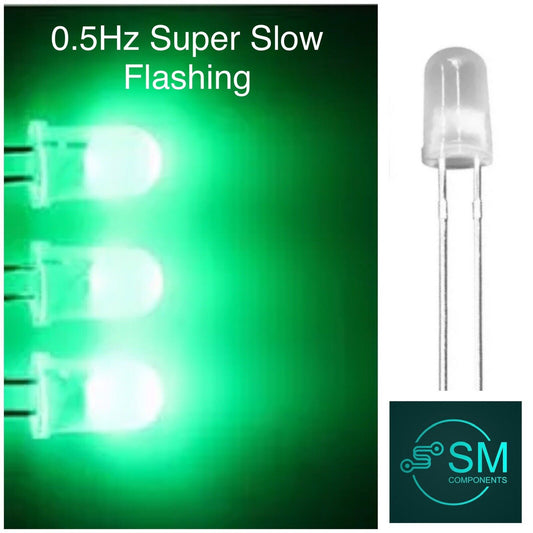 100pcs 5mm Flashing LED Blinking GREEN Diffused Light Emitting Diode Round 0.5Hz