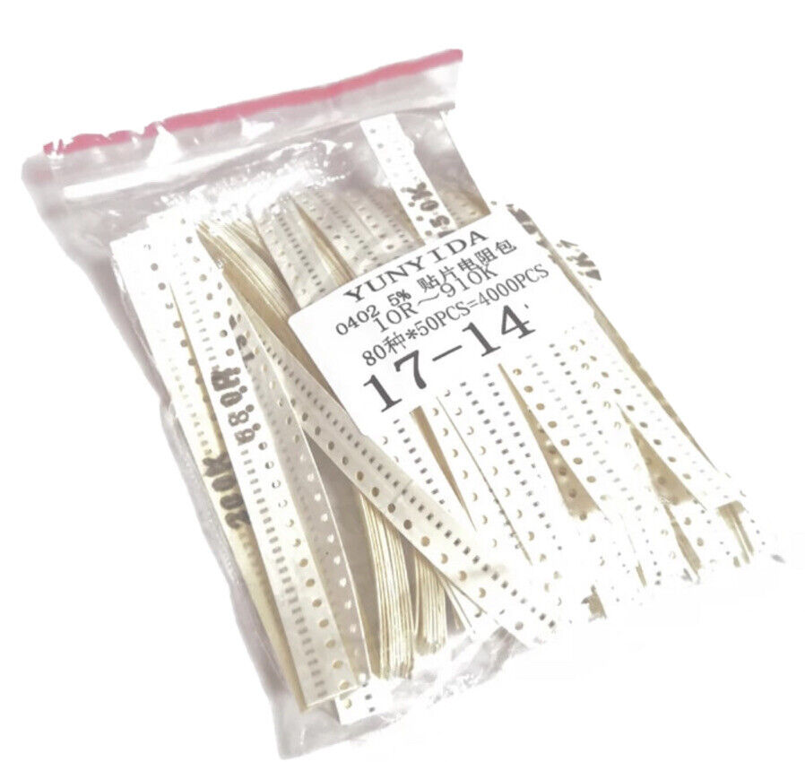 4000PCS 0402 SMD Resistor Kit 80 Values Assorted Kit 10-910K 5% 50 X 80 Values