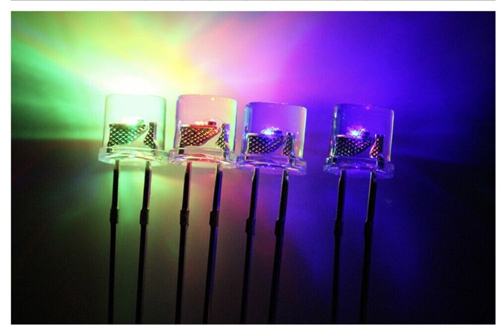 5mm LED Light Emitting Diode 7 COLOUR RGB FAST flash 100pcs Clear FLAT TOP