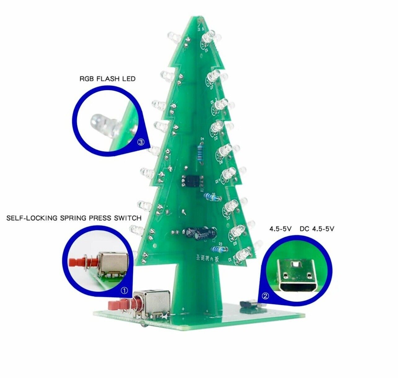 3D RGB Led Christmas Tree DIY Electronic Circuit Kit Led Solder Inc Acrylic Case