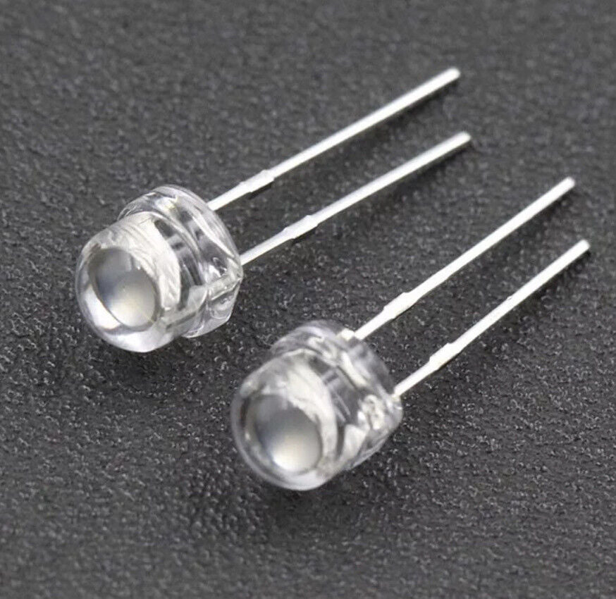 5mm Straw Hat LARGE CHIP Cool White Clear Top LED Light Emitting Diodes