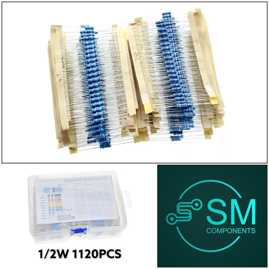 1120pcs 1/2W 0.5W 1% Metal Film Resistors Assorted Pack 56 Values 1 ~ 2.2M Ohms