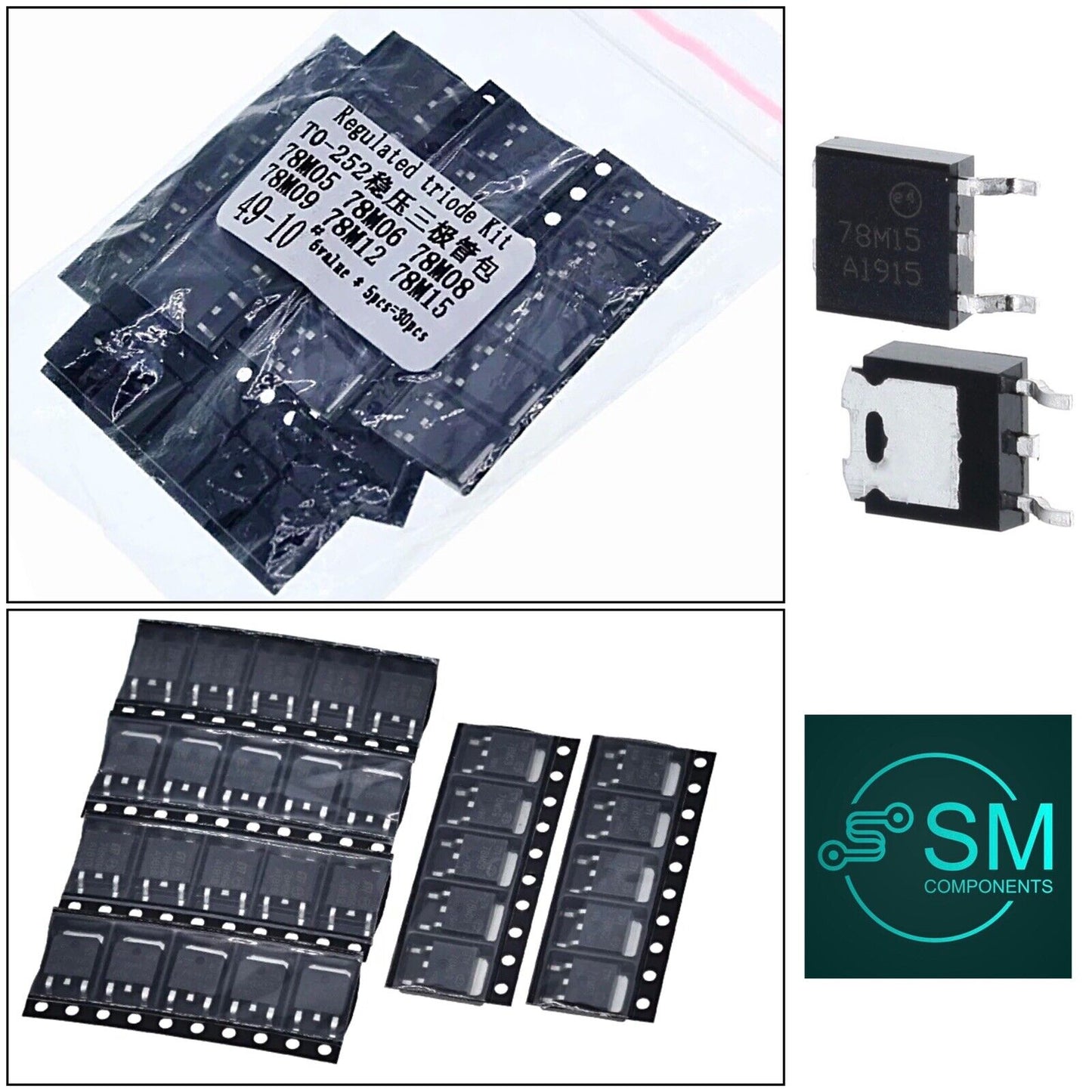 30pcs TO-252 SMD SMT Transistor Kit 78M05-78M15 Voltage Regulators Diy Projects