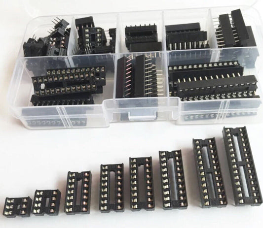 66PCS DIP IC Sockets Solder Type 6 Pin-28 Pin Socket Kit 8 Chip Socket Types