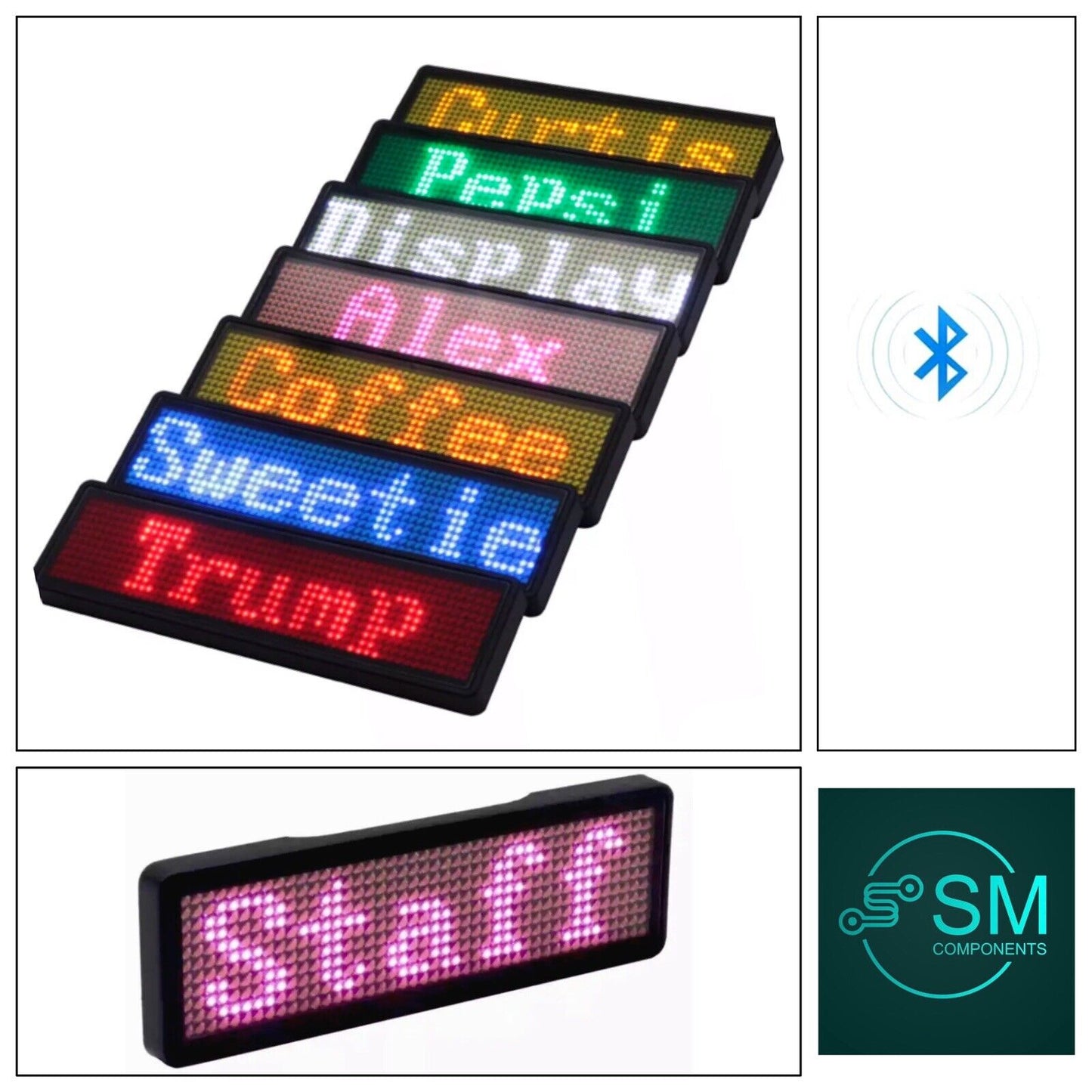 Rechargeable PINK LED Scrolling Name Badge  Message Scrolling Blue Tooth Badge