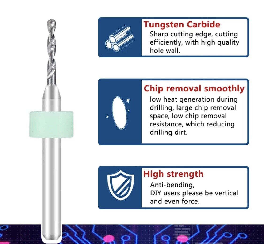 10Pcs 1.5mm PCB Print Circuit Board Carbide Mini Micro Drill Bit Set