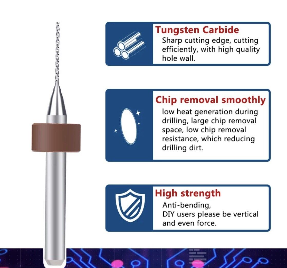 10Pcs 0.6mm PCB Print Circuit Board Carbide Mini Micro Drill Bit Set