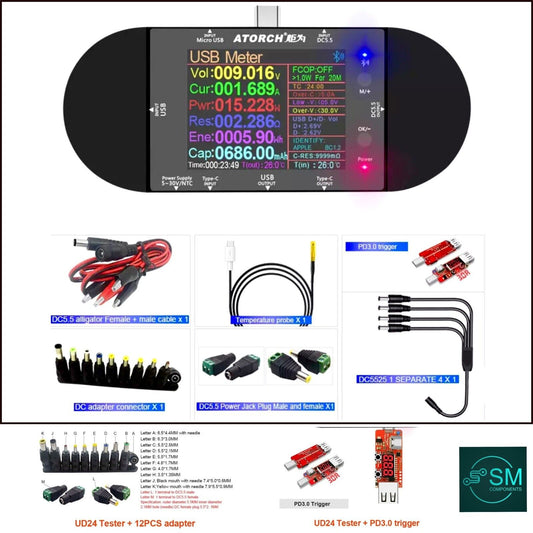 ATORCH UD24 USB Voltmeter Voltage Current Meter DC Digital Tester 2.4" Full Kit