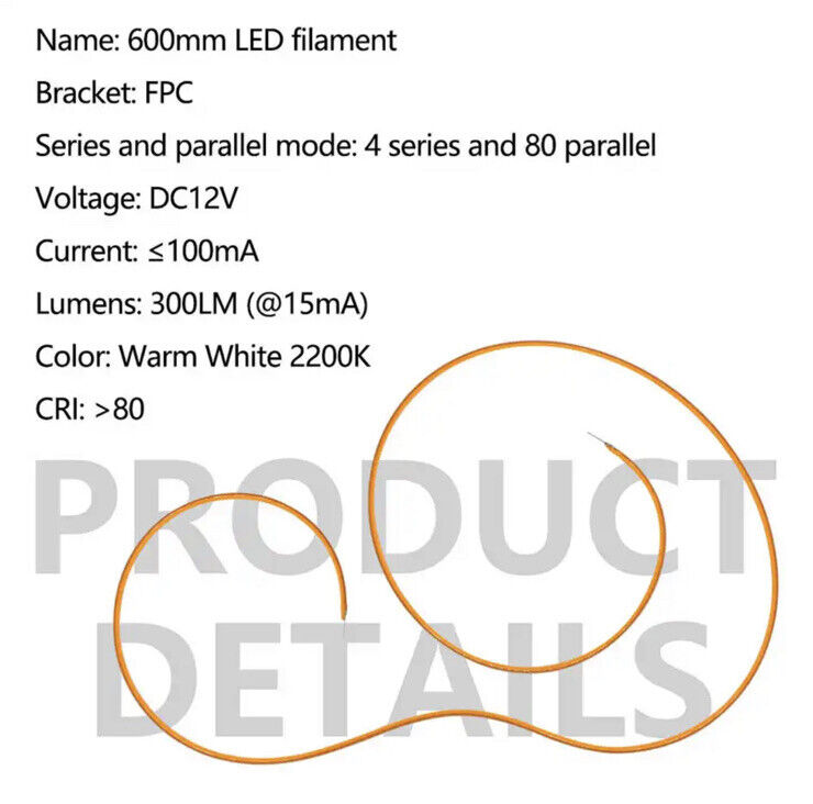 1PC DC12V 600mm 2200K Warm White Super Flexible Silicone Filament Lamp LED