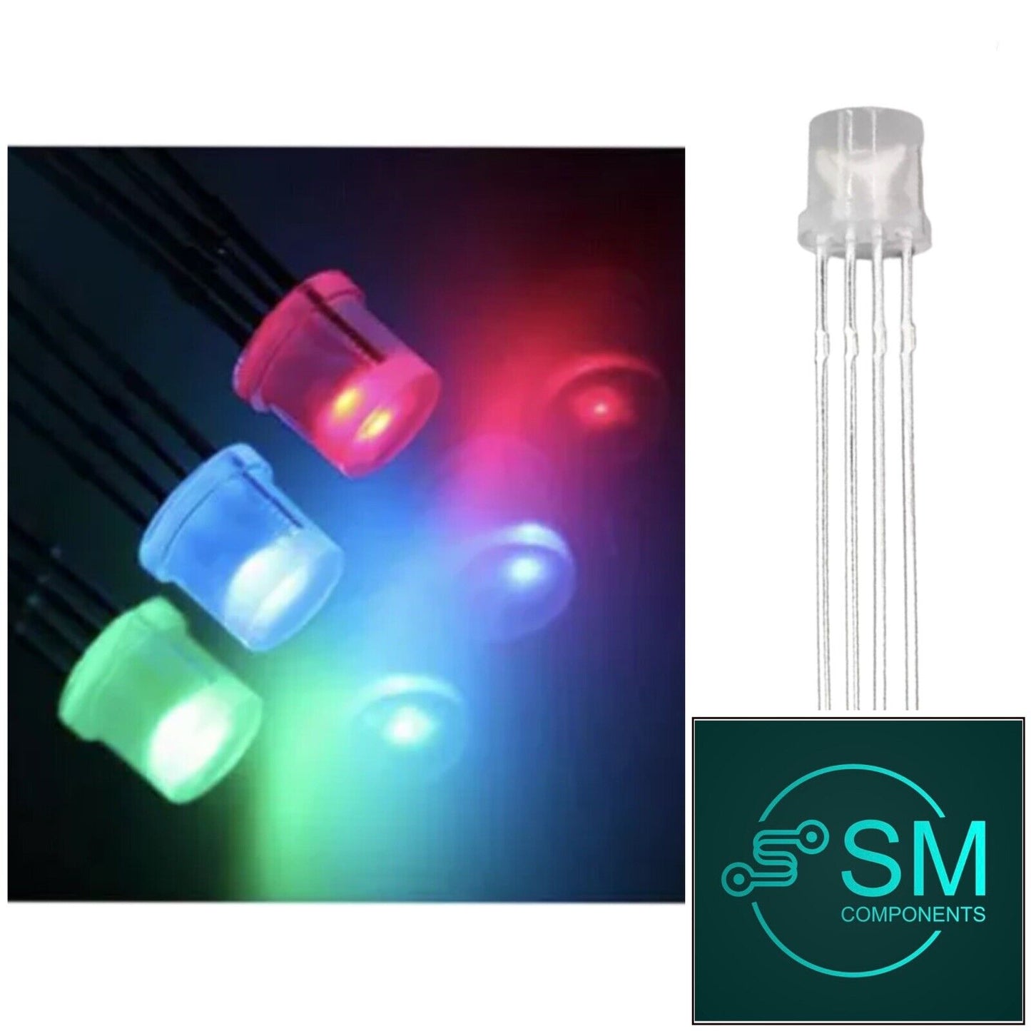 100pc 5mm LED 4pin RGB Red Green Blue Diffused Flat Top Tricolour Common Cathode