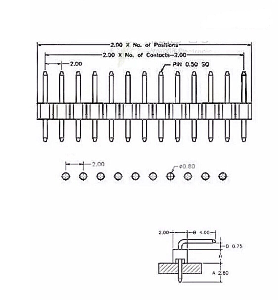 10pcs 2.0mm 90° Right Angle Single Row 40 Pin Male Header Breakable 2.0mm Pitch