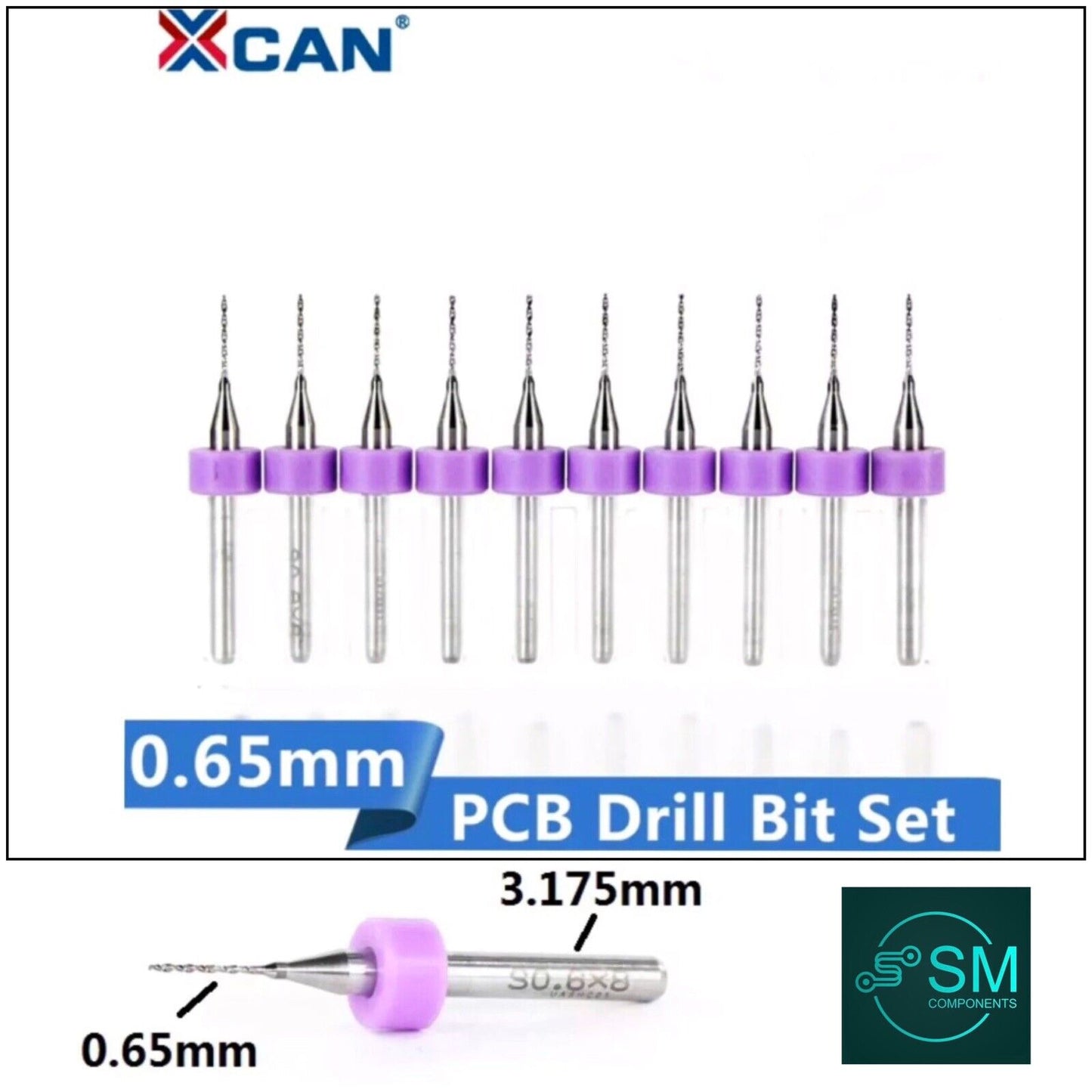 10Pcs 0.65mm PCB Print Circuit Board Tungsten Carbide Mini Micro Drill Bit Set