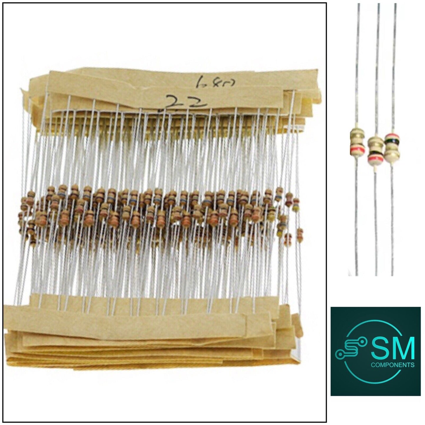 300pcs 30 Values 1/8-1/6 Watt Carbon Film Resistor Assortment Kit 5% +|- 10-1MΩ