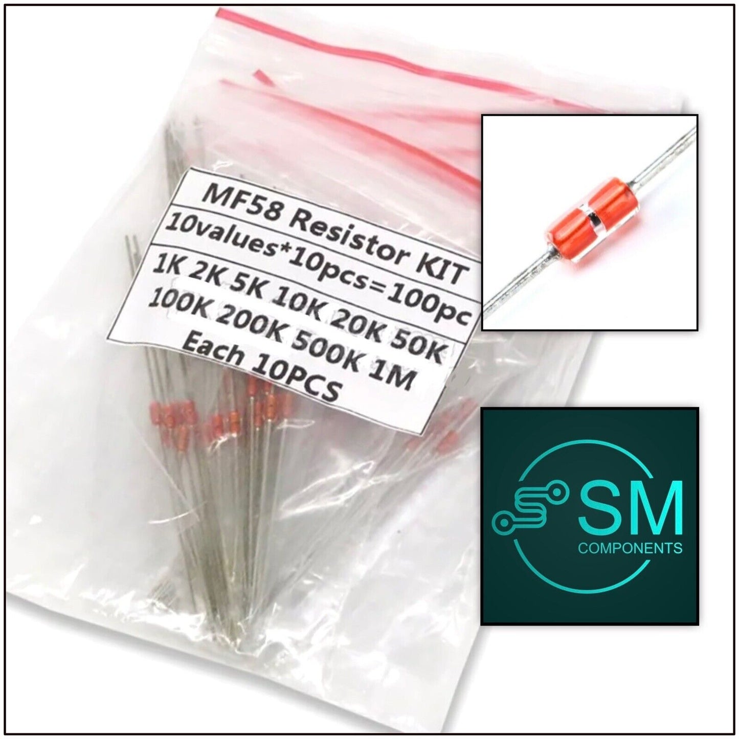 100pcs MF58 NTC Precision Thermistor Resistor Kit 10 Values 1KΩ-1MΩ 10 Each 5%+-