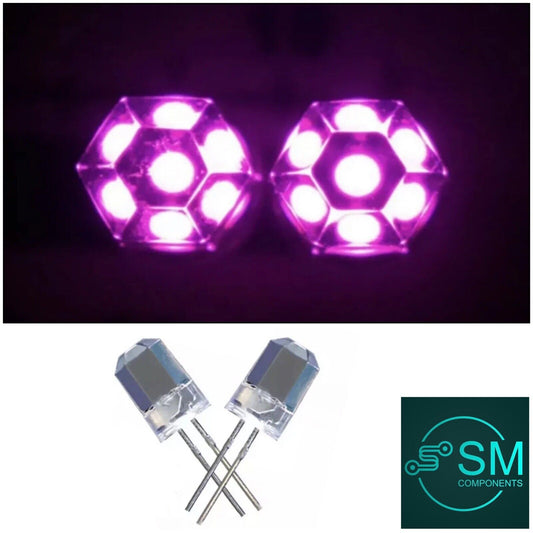 100PCS 8mm DIP Clear HEXAGONAL Pink Led Light Emitting Diode DIY Electronics