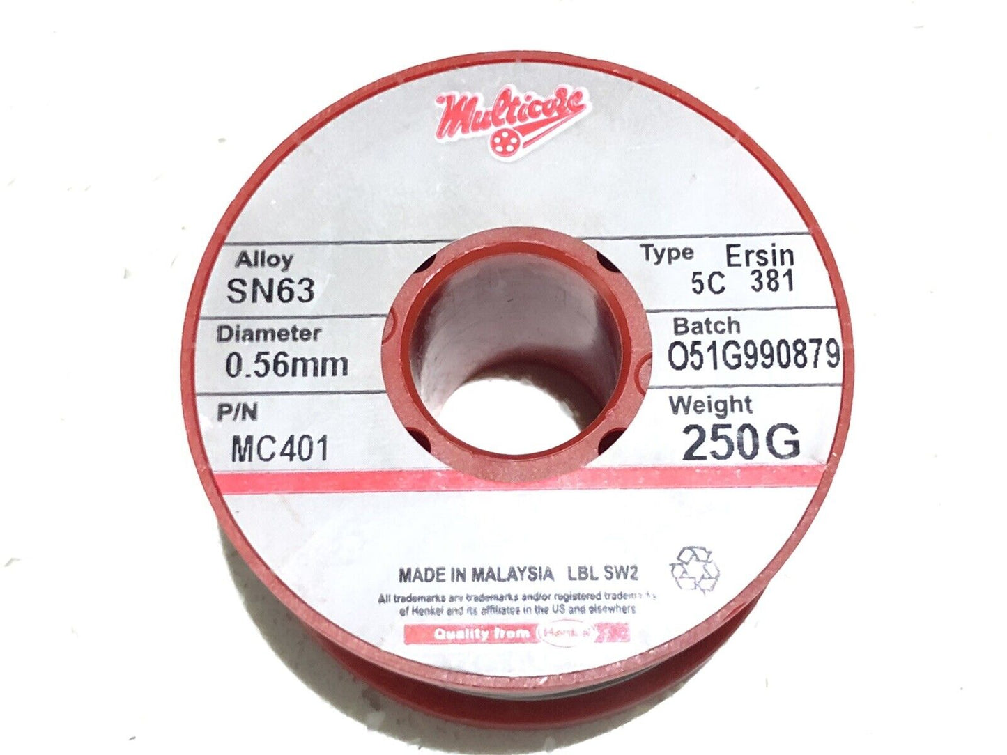 Multicore Sn63/Pb37 Tin/Lead Ersin 381 Flux 5 Cored Solder Wire, 0.56mm 0.25kg