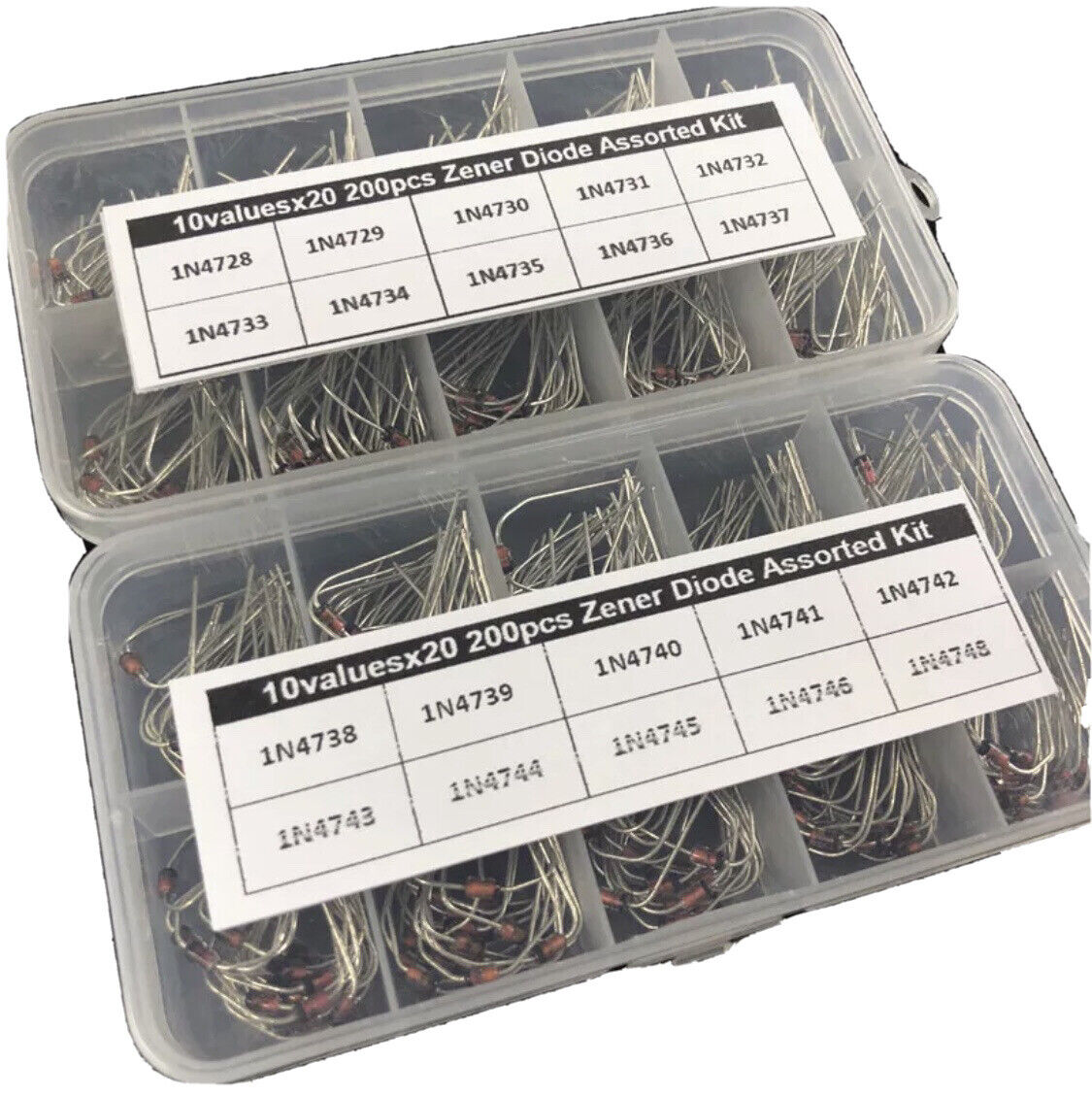 400PC Zener Diode Kit 1N4728~1N4737 DIY Electronic Component Kit 3.3V~22V +Boxes