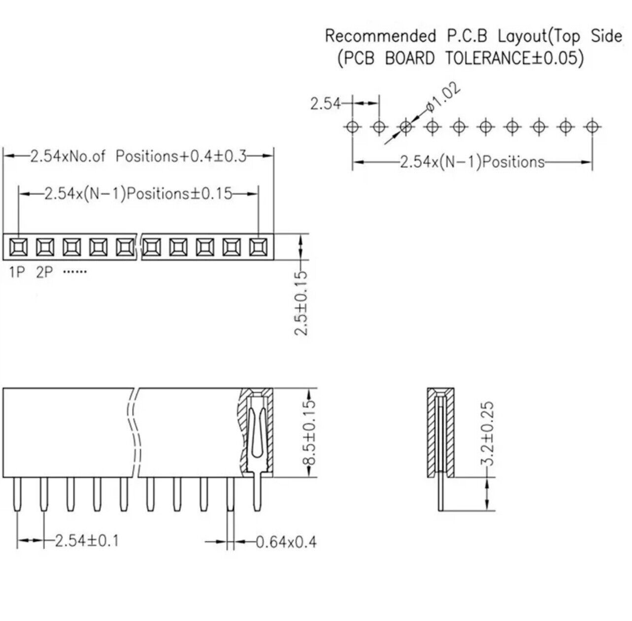 144PCS Female Single Row Header 2-40 Pin PCB Mount Arduino Raspberry Pi ESP32