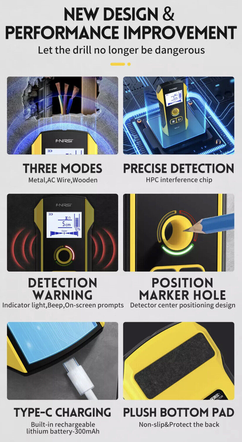 FNIRSI WD-01 Positioning Hole Wall Detector Scanner for Rebars Timber AC Wires