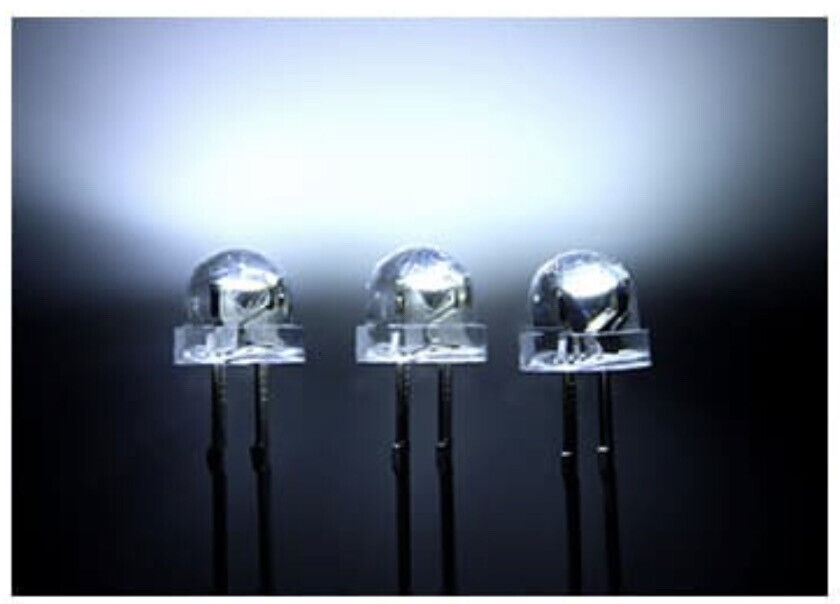 5mm Straw Hat LARGE CHIP Cool White Clear Top LED Light Emitting Diodes