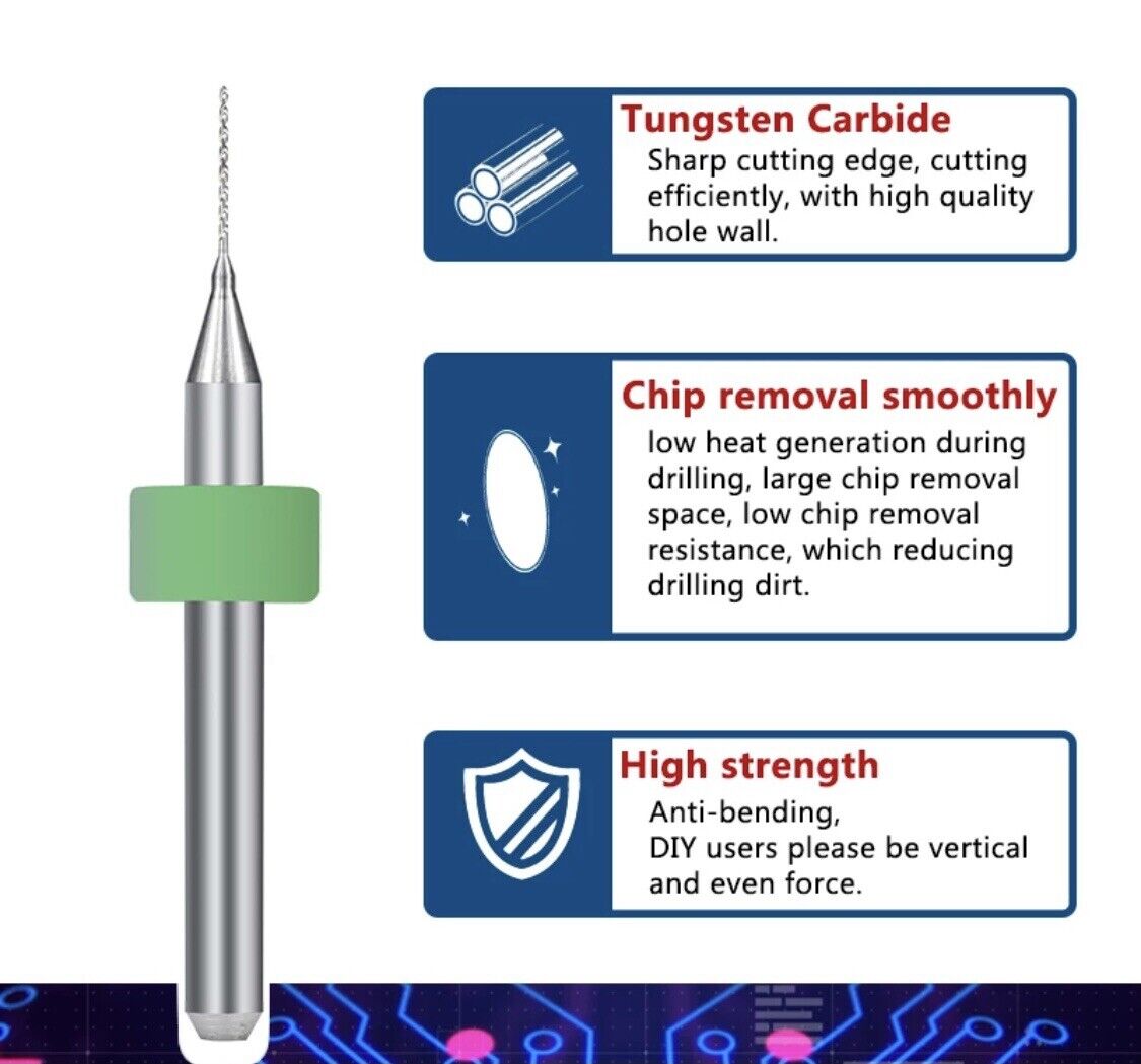 10Pcs 0.4mm PCB Print Circuit Board Tungsten Carbide Mini Micro Drill Bit Set