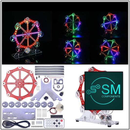 DIY Rotating Ferris Wheel KIT Colourful LED Lights SMD Practice Includes Motor