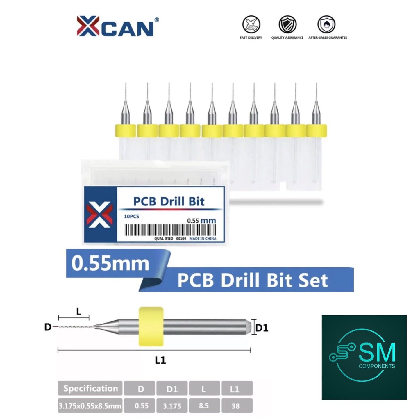 10Pcs 0.55mm PCB Print Circuit Board Carbide Mini Micro Drill Bit Set