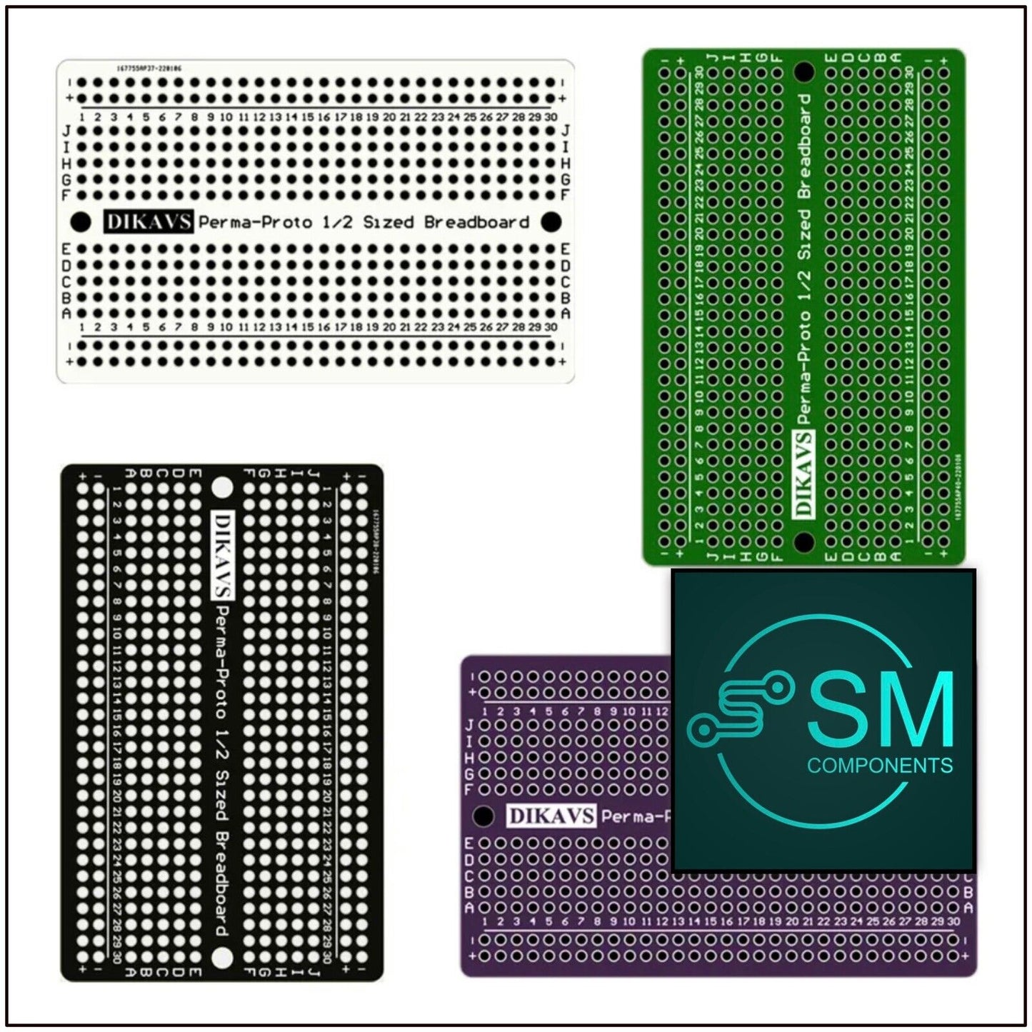 4 Colour DIKAVS Perma-Proto Prototype PCB 80x51 Double Side 1/2 Size Breadboard