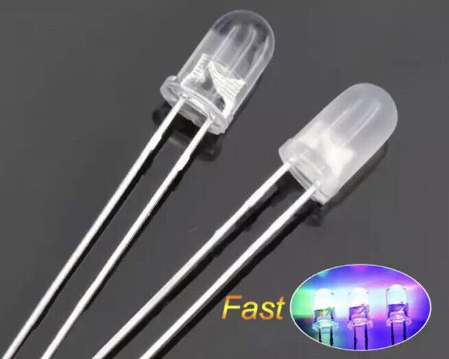 5mm LED Light Emitting Diode RGB FAST flash 100pcs Clear Round Top 7 Colour