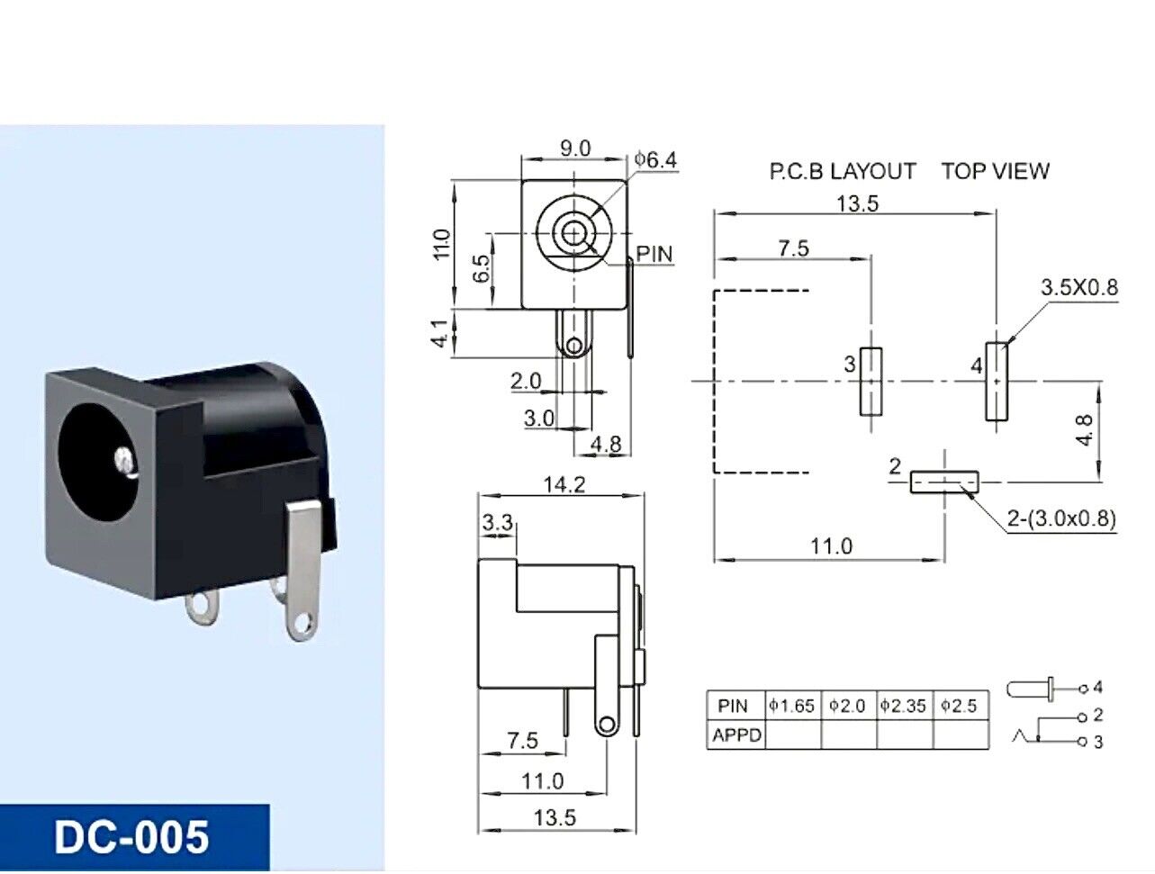 10 X DC-005 DC Power Charger Plug 5.5mm x 2.1mm Jack Socket Female PCB Mount