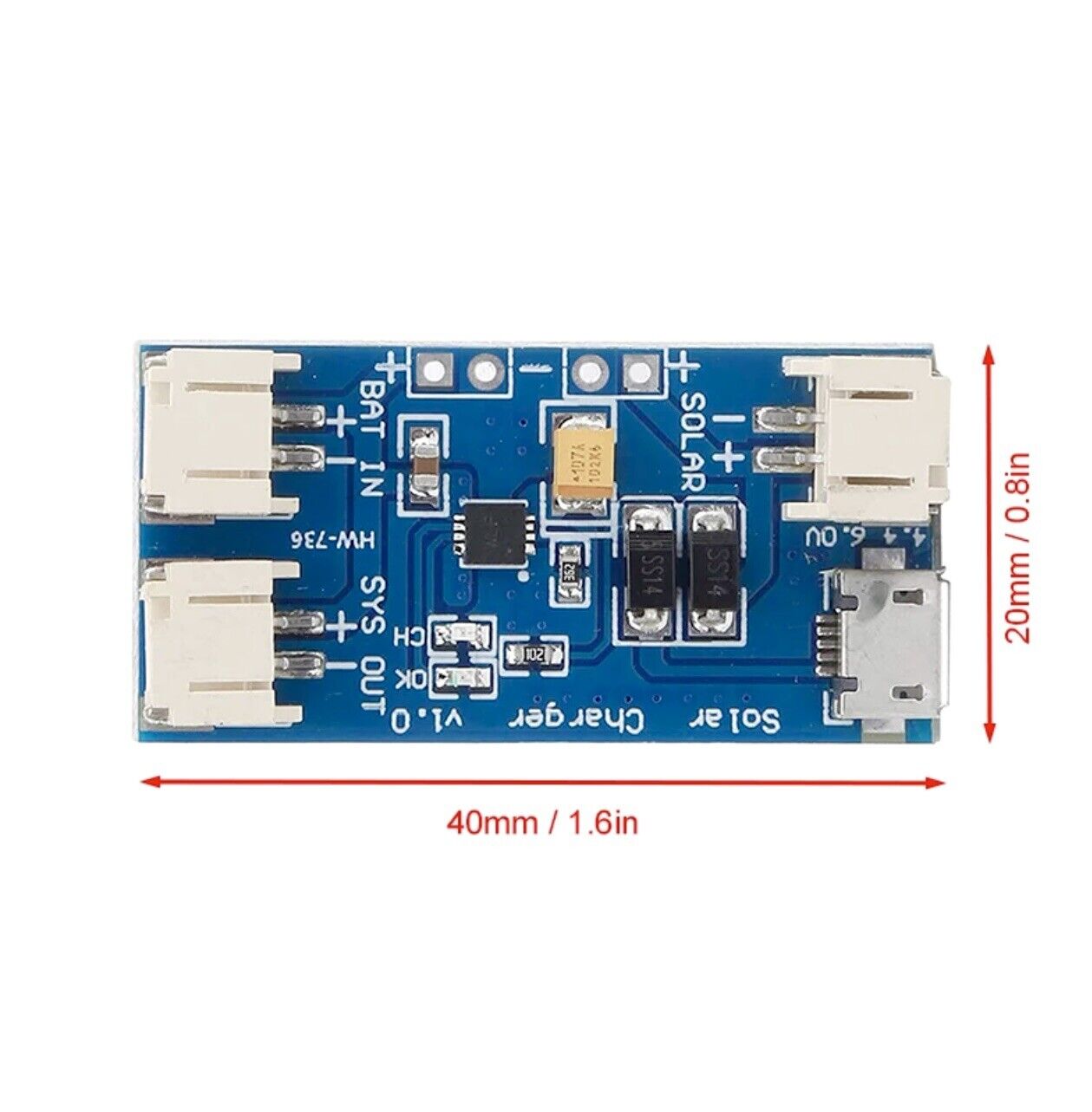 2 x Mini Solar Lipo Board Lithium Battery Charger USB CN3065 Module 4.4V-6V DIY