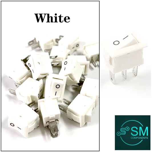 5 X Rocker Switch SPST 10x15mm 2 PIN ON/OFF KCD11 5V 12V 125V~6A 250V~3A (WHITE)