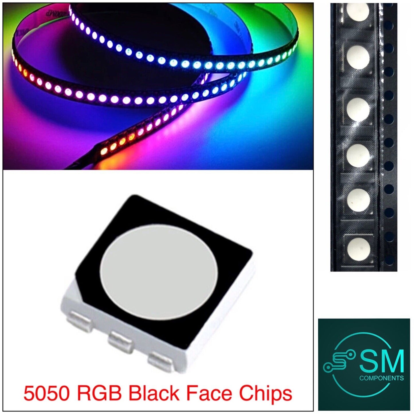 100PCS 5050 RGB LED SMD/SMT Individual LED Chip light Emitting Diodes BLACK FACE