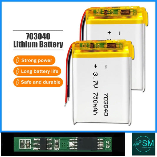 1 X Lithium Polymer Battery LiPo 703040 3.7V 800mAh 7x30x40mm + Protection