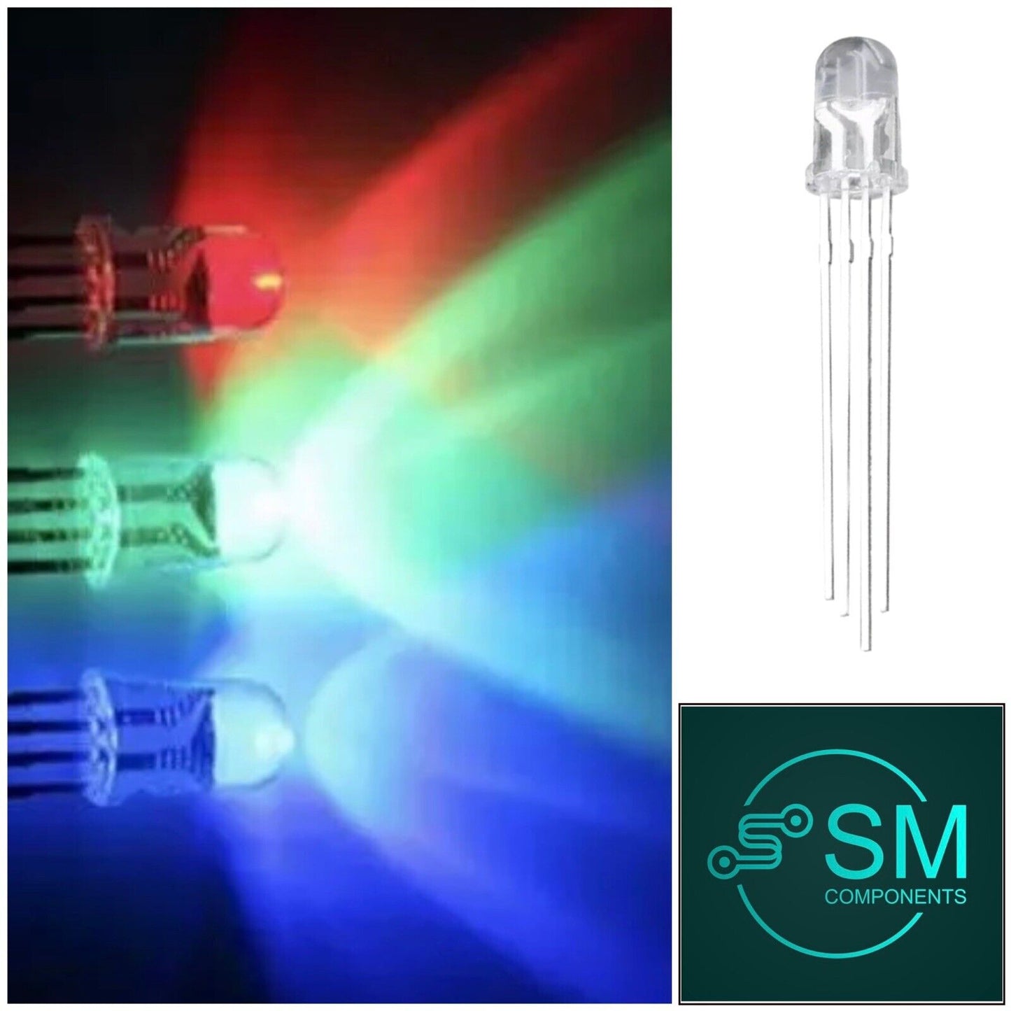 100pcs 5mm LED 4pin RGB Red Green Blue Clear Top Tricolour Common Anode LED