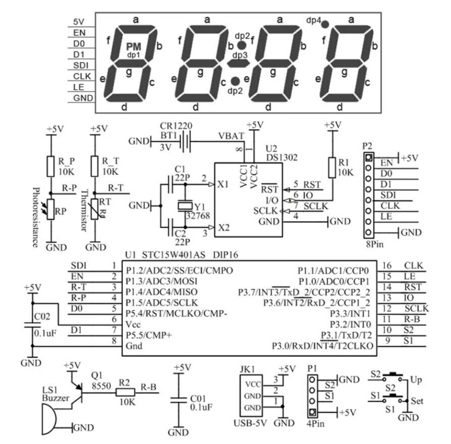 4-digit DIY Electronic Digital LED Clock Kit Alarm RGB Auto Display Time Temp