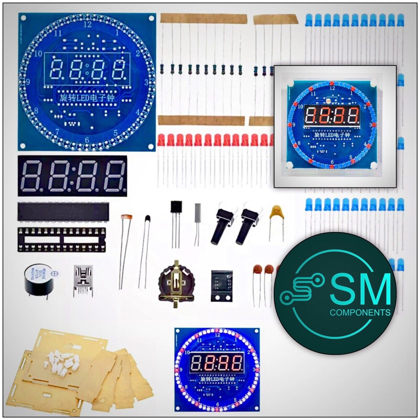 DIY Rotating LED DS1302 Electronic Digital Clock + Case Temperature Display KIT