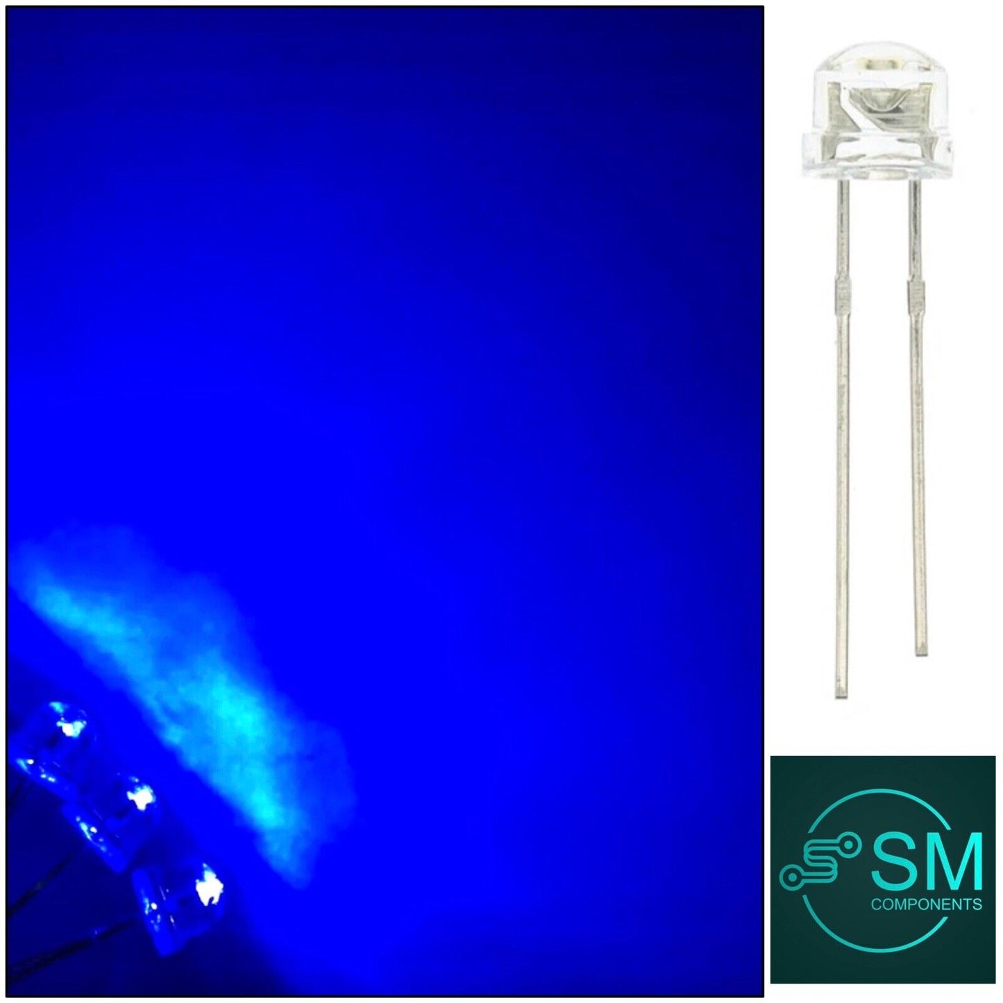 5mm Blue Straw Hat LED Light Emitting Diode 100pcs Round Clear Top 465-475nm